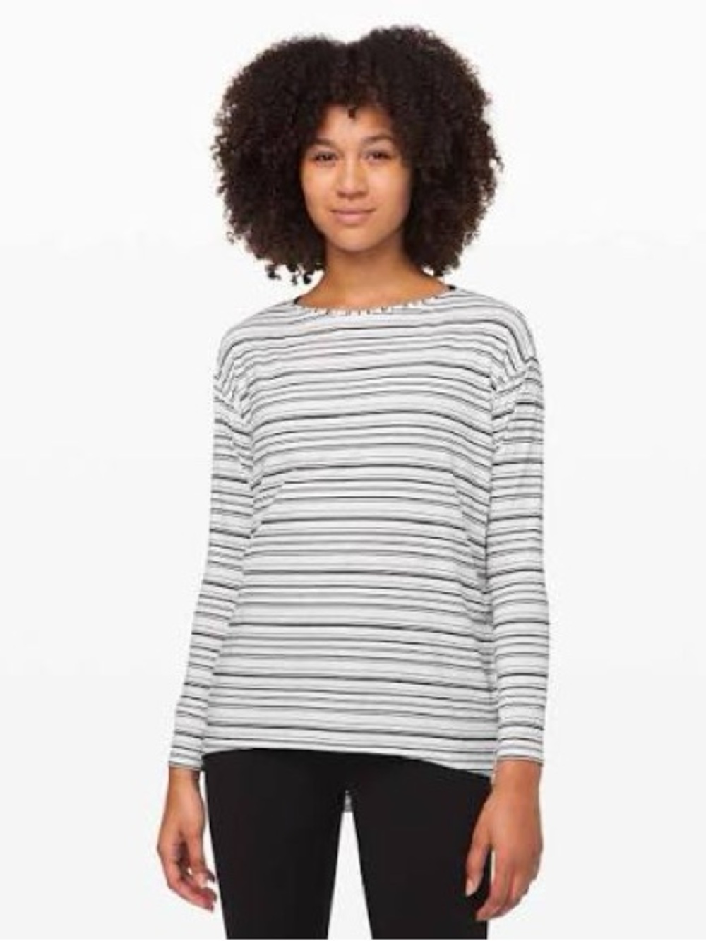Lululemon Back in Action Long Sleeve White Black Stripe Top Pima Cotton Cozy